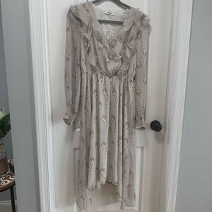 Carly Jean Los Angeles size Small Ruffle Midi Dress Long Sleeve Paisley Dot